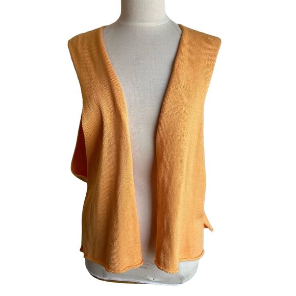 Eskandar Cotton Orange Open Front Knit Vest - Picture 1 of 5